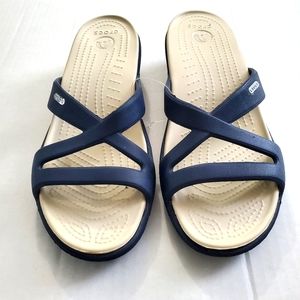 Crocs Patricia II Strappy Slip On Mini Wedge Sandals Womens Size 10  Blue Shoes